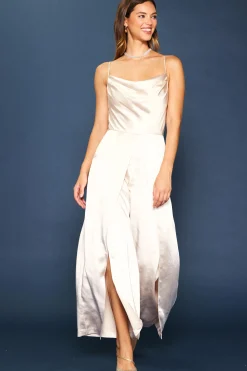 SKIES ARE BLUE Jumpsuits*Cowl Neckline Satin Jumpsuit Champagne