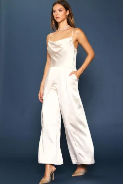 SKIES ARE BLUE Jumpsuits*Cowl Neckline Satin Jumpsuit Champagne