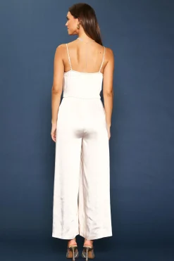 SKIES ARE BLUE Jumpsuits*Cowl Neckline Satin Jumpsuit Champagne
