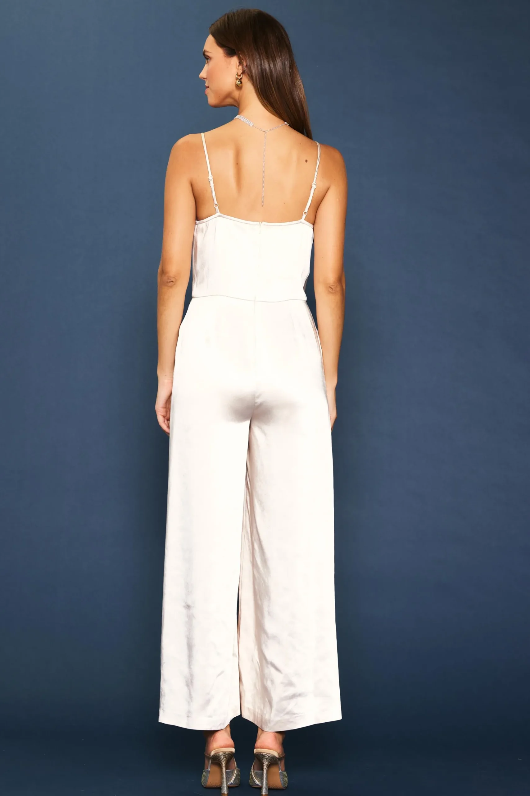 SKIES ARE BLUE Jumpsuits*Cowl Neckline Satin Jumpsuit Champagne