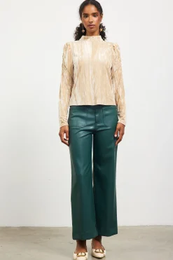 SKIES ARE BLUE Long Sleeve Tops*Crinkled Velvet Mock Neck Top Beige