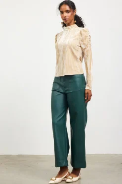 SKIES ARE BLUE Long Sleeve Tops*Crinkled Velvet Mock Neck Top Beige