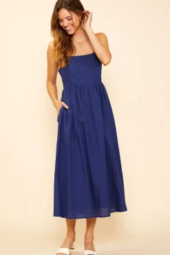 SKIES ARE BLUE Midi Dresses*Criss Cross Back Tie Midi Dress Navy