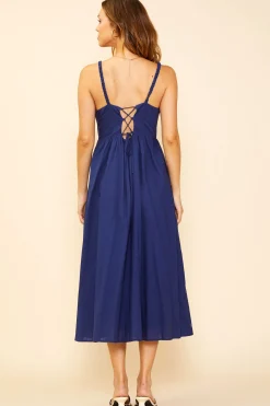 SKIES ARE BLUE Midi Dresses*Criss Cross Back Tie Midi Dress Navy