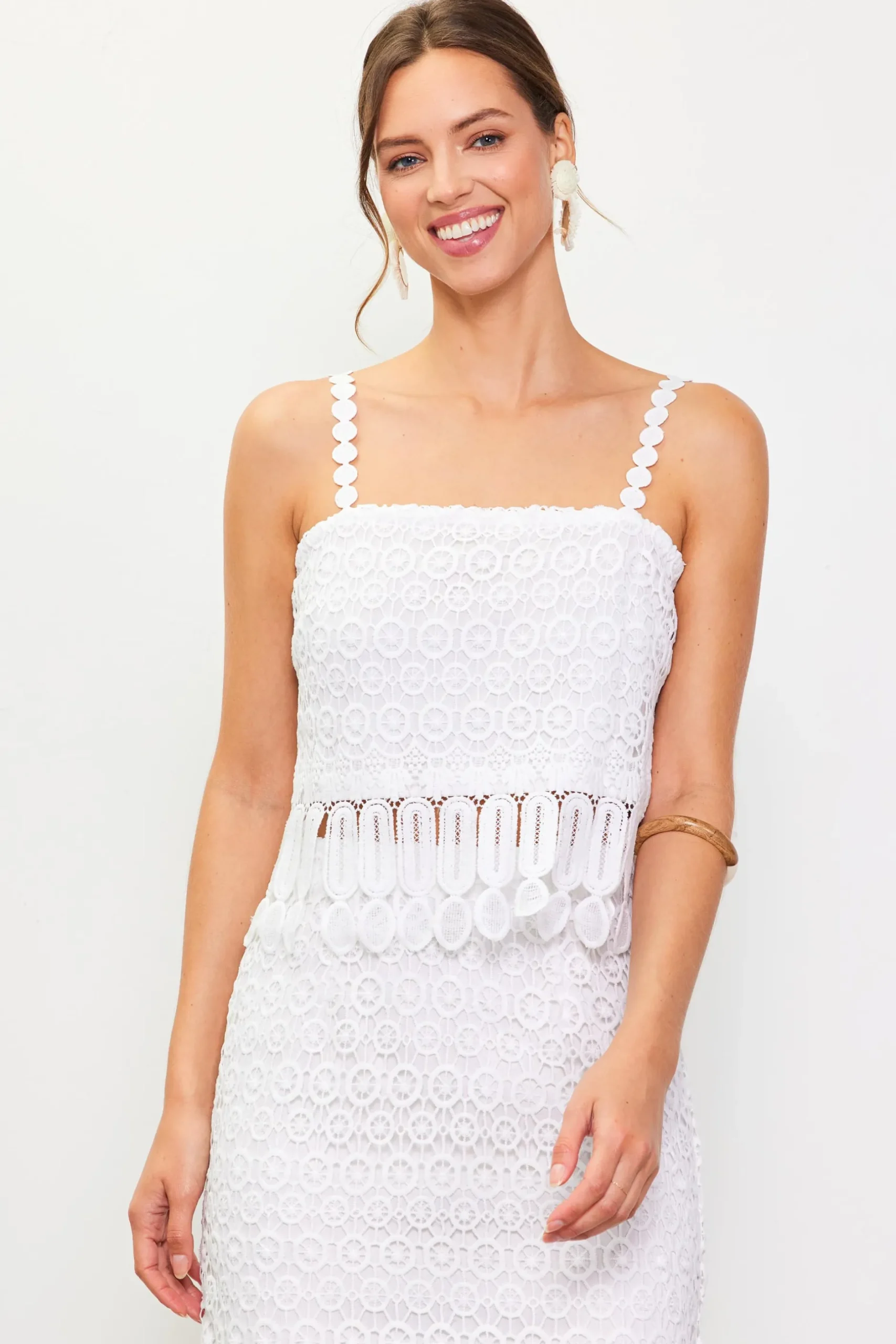 SKIES ARE BLUE Sleeveless Tops*Crochet Cami With Fringe Detail Offwhite