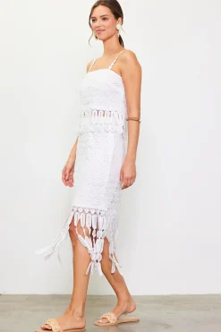 SKIES ARE BLUE Sleeveless Tops*Crochet Cami With Fringe Detail Offwhite