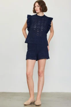 SKIES ARE BLUE Shorts*Crochet High Waisted Shorts Navy