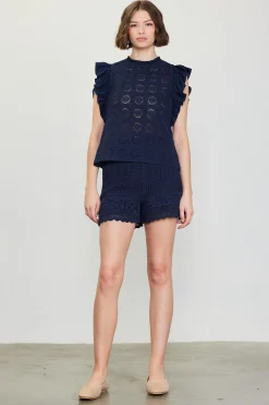 SKIES ARE BLUE Shorts*Crochet High Waisted Shorts Navy