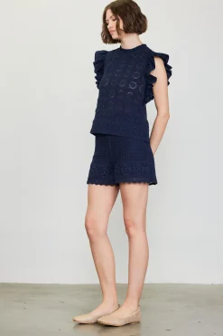 SKIES ARE BLUE Shorts*Crochet High Waisted Shorts Navy