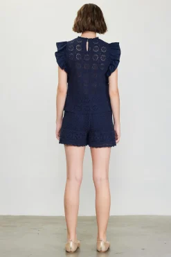 SKIES ARE BLUE Shorts*Crochet High Waisted Shorts Navy