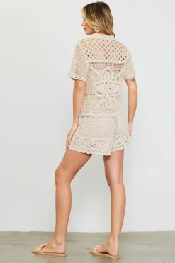 SKIES ARE BLUE Shorts*Crochet High Waisted Shorts Natural