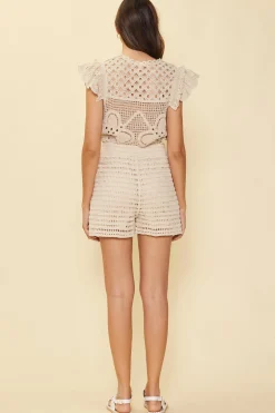 SKIES ARE BLUE Shorts*Crochet Knit Shorts Oatmeal