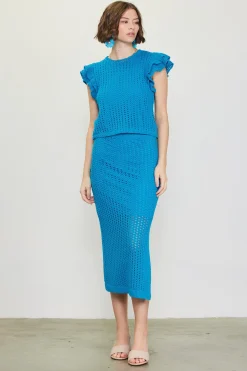 SKIES ARE BLUE Skirts*Crochet Midi Skirt Turquoise