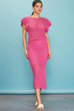 SKIES ARE BLUE Skirts*Crochet Midi Skirt Flamingo
