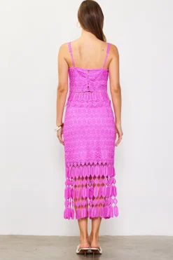 SKIES ARE BLUE Skirts*Crochet Midi Skirt with Fringe Detail Roseviolet