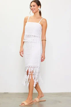 SKIES ARE BLUE Skirts*Crochet Midi Skirt with Fringe Detail Offwhite