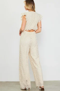 SKIES ARE BLUE Jumpsuits*Crochet Ruffled Sleeve Jumpsuit Ivory