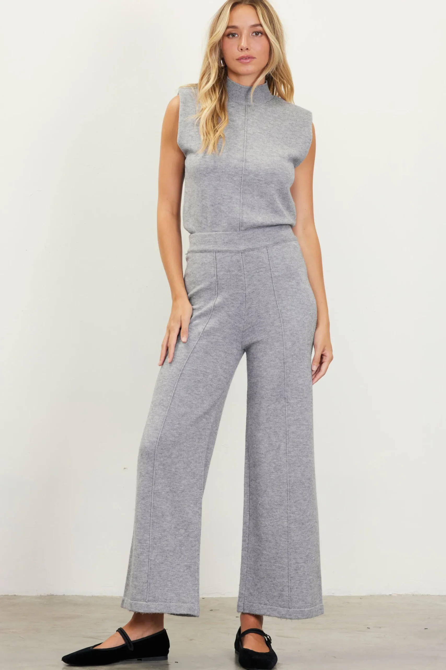 SKIES ARE BLUE Pants*Cropped Knit Pants Grey