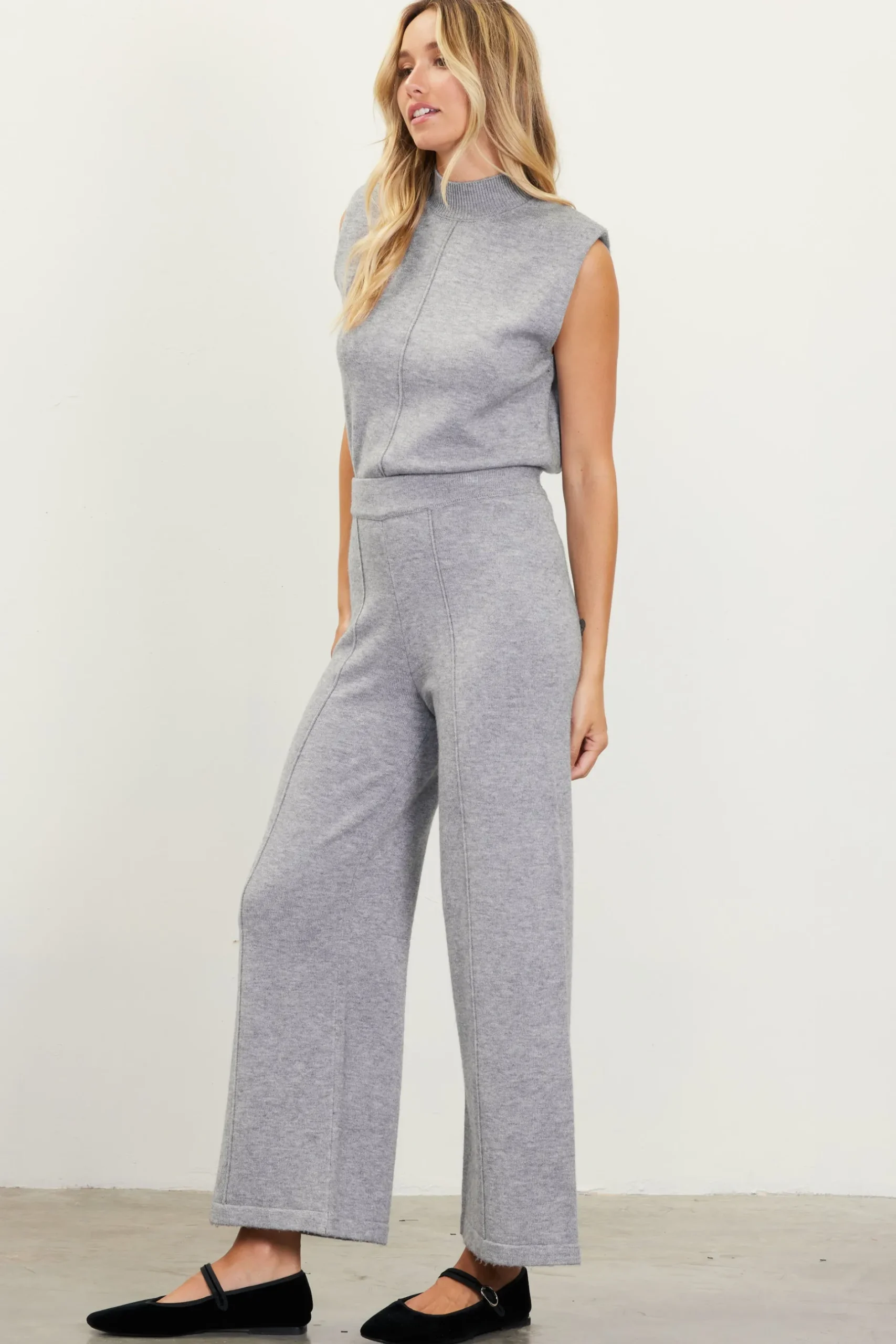 SKIES ARE BLUE Pants*Cropped Knit Pants Grey