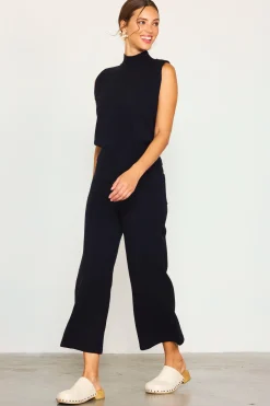 SKIES ARE BLUE Pants*Cropped Knit Pants Black