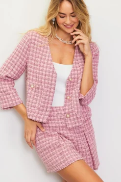 SKIES ARE BLUE Blazers*Cropped Tweed Jacket Blushapricot