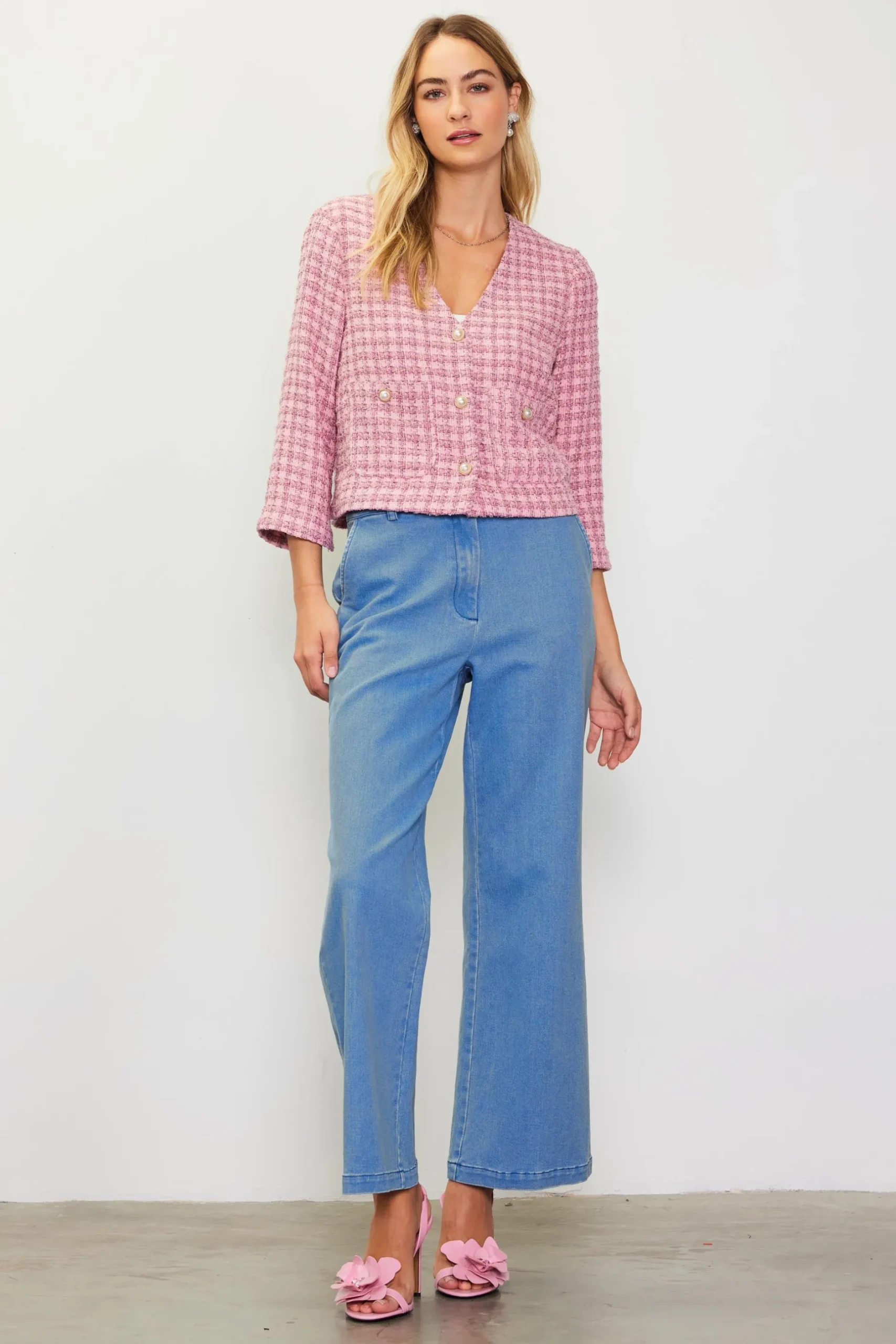 SKIES ARE BLUE Blazers*Cropped Tweed Jacket Blushapricot