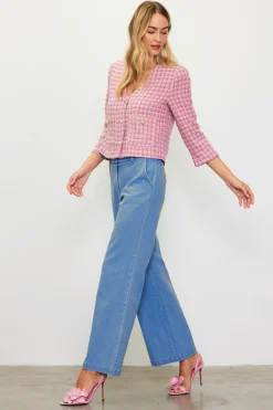 SKIES ARE BLUE Blazers*Cropped Tweed Jacket Blushapricot