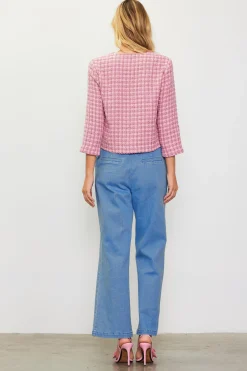 SKIES ARE BLUE Blazers*Cropped Tweed Jacket Blushapricot