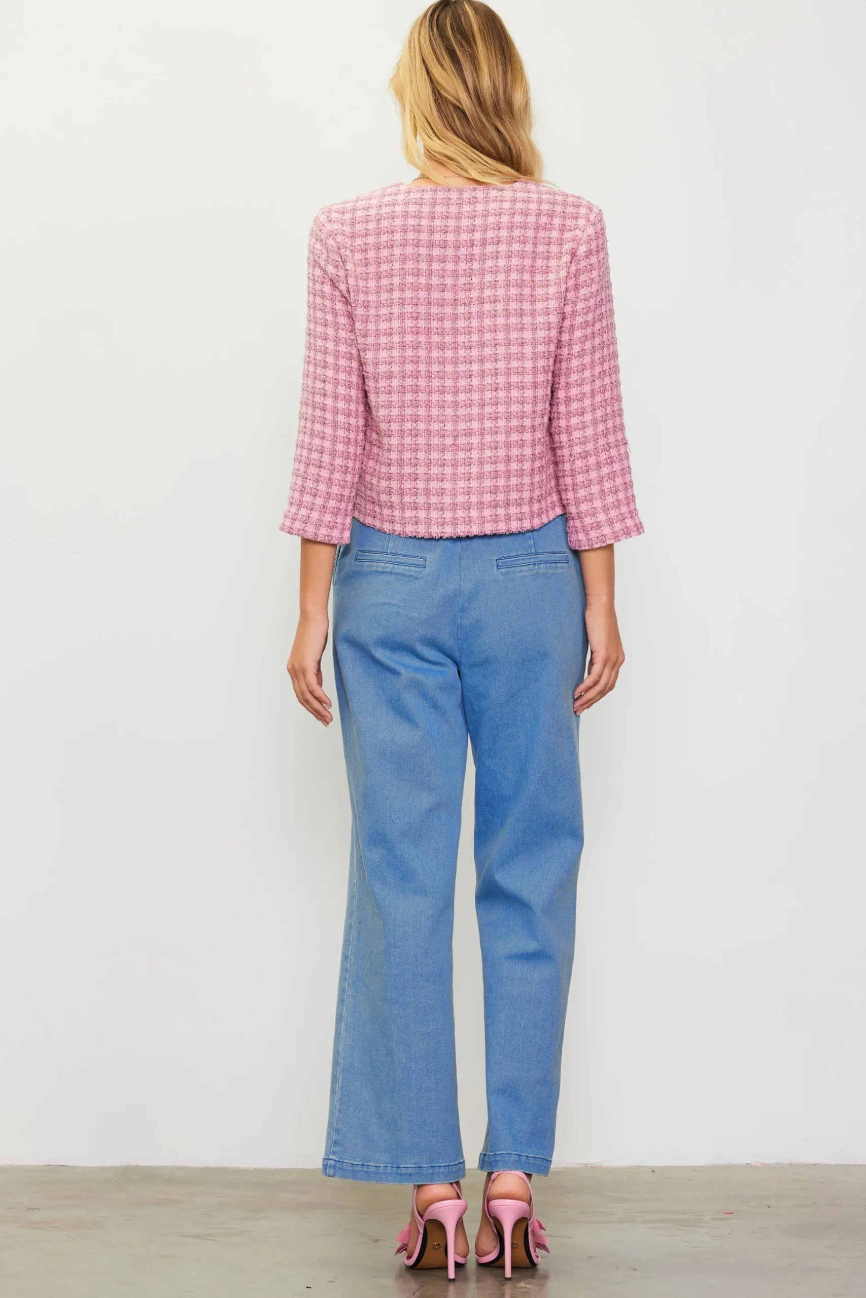 SKIES ARE BLUE Blazers*Cropped Tweed Jacket Blushapricot