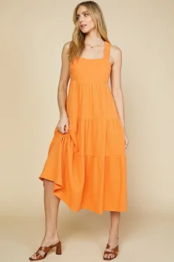 SKIES ARE BLUE Maxi Dresses*Cross Back Tiered Maxi Dress Sunkissedorange