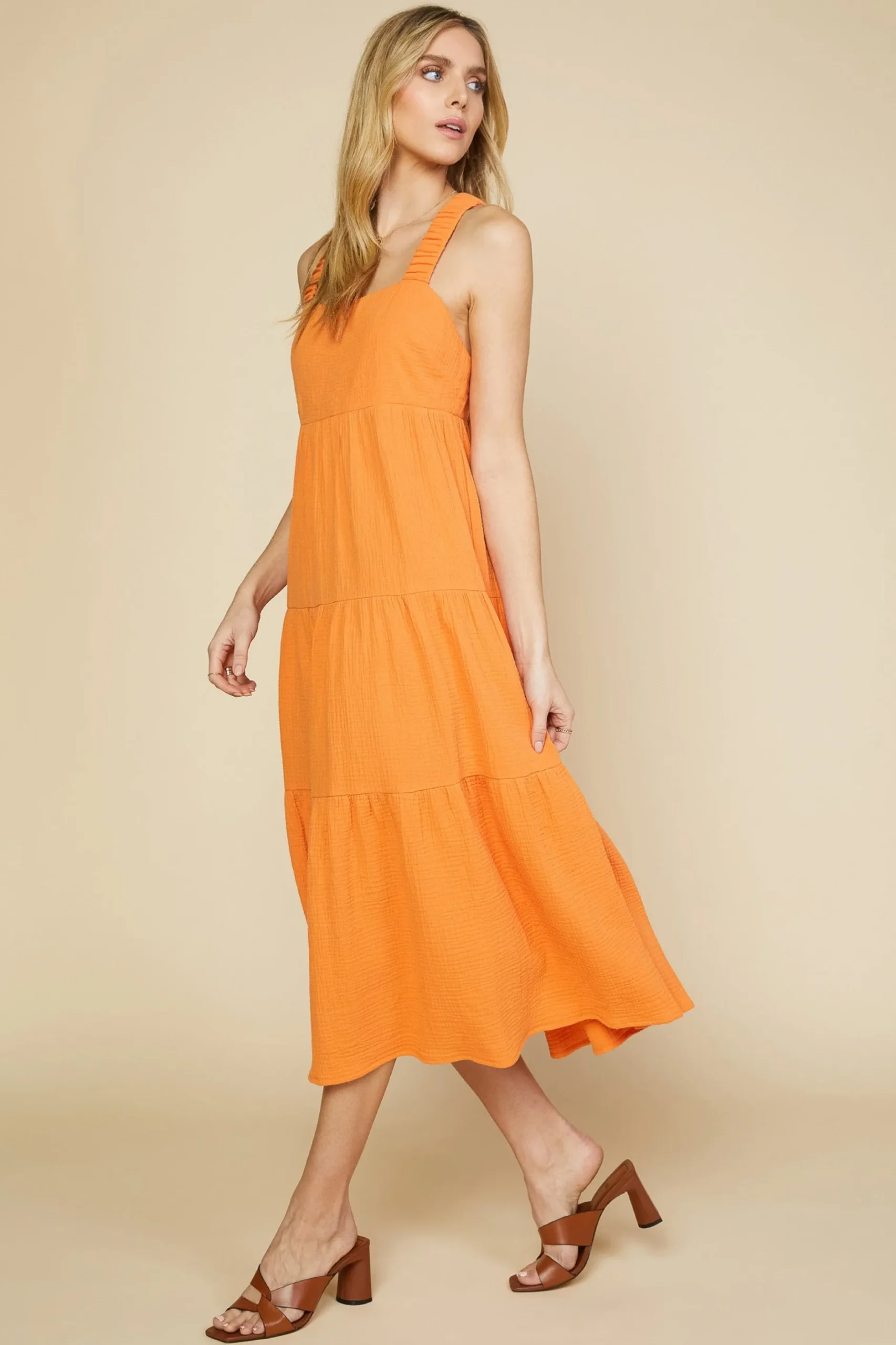 SKIES ARE BLUE Maxi Dresses*Cross Back Tiered Maxi Dress Sunkissedorange