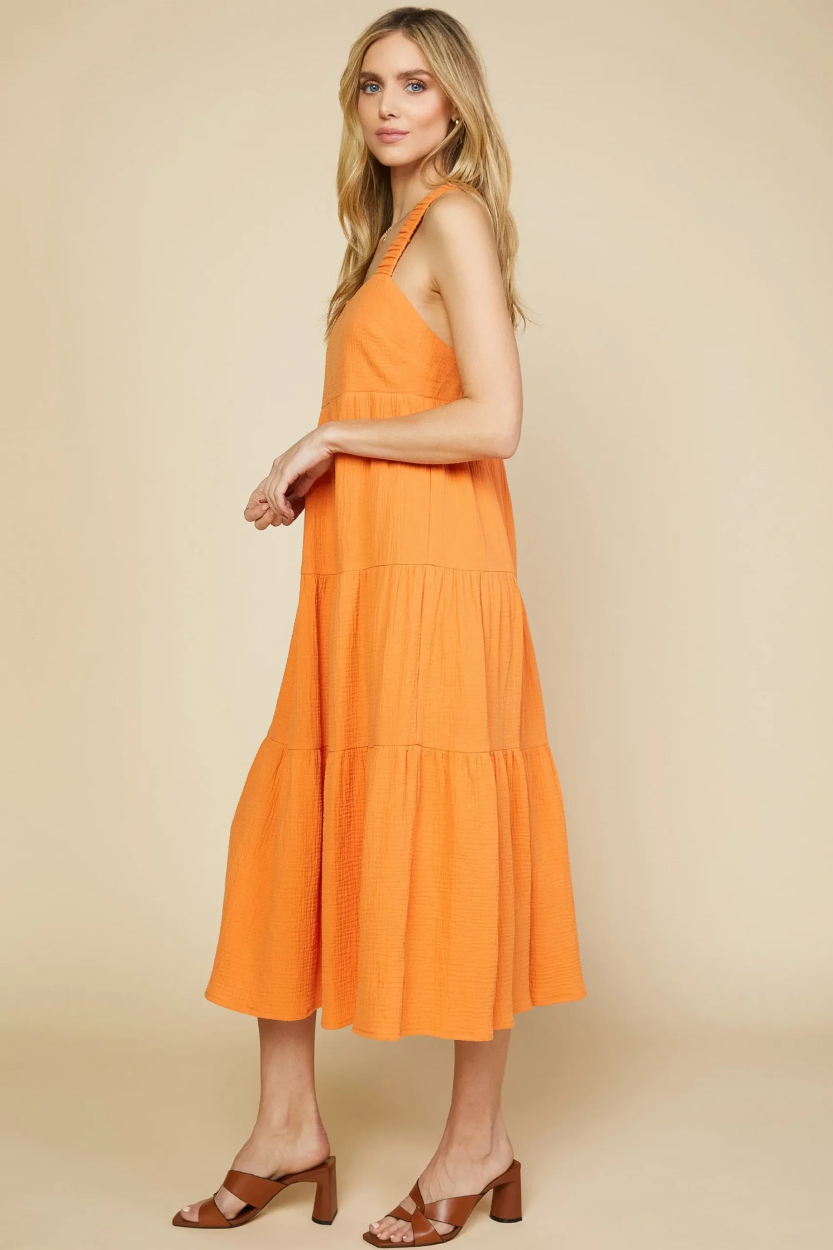 SKIES ARE BLUE Maxi Dresses*Cross Back Tiered Maxi Dress Sunkissedorange