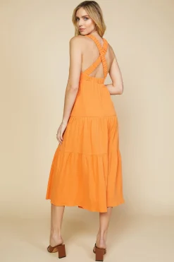 SKIES ARE BLUE Maxi Dresses*Cross Back Tiered Maxi Dress Sunkissedorange