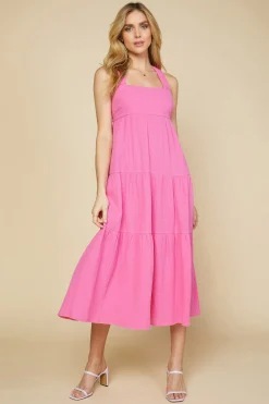 SKIES ARE BLUE Maxi Dresses*Cross Back Tiered Maxi Dress Bubblegum