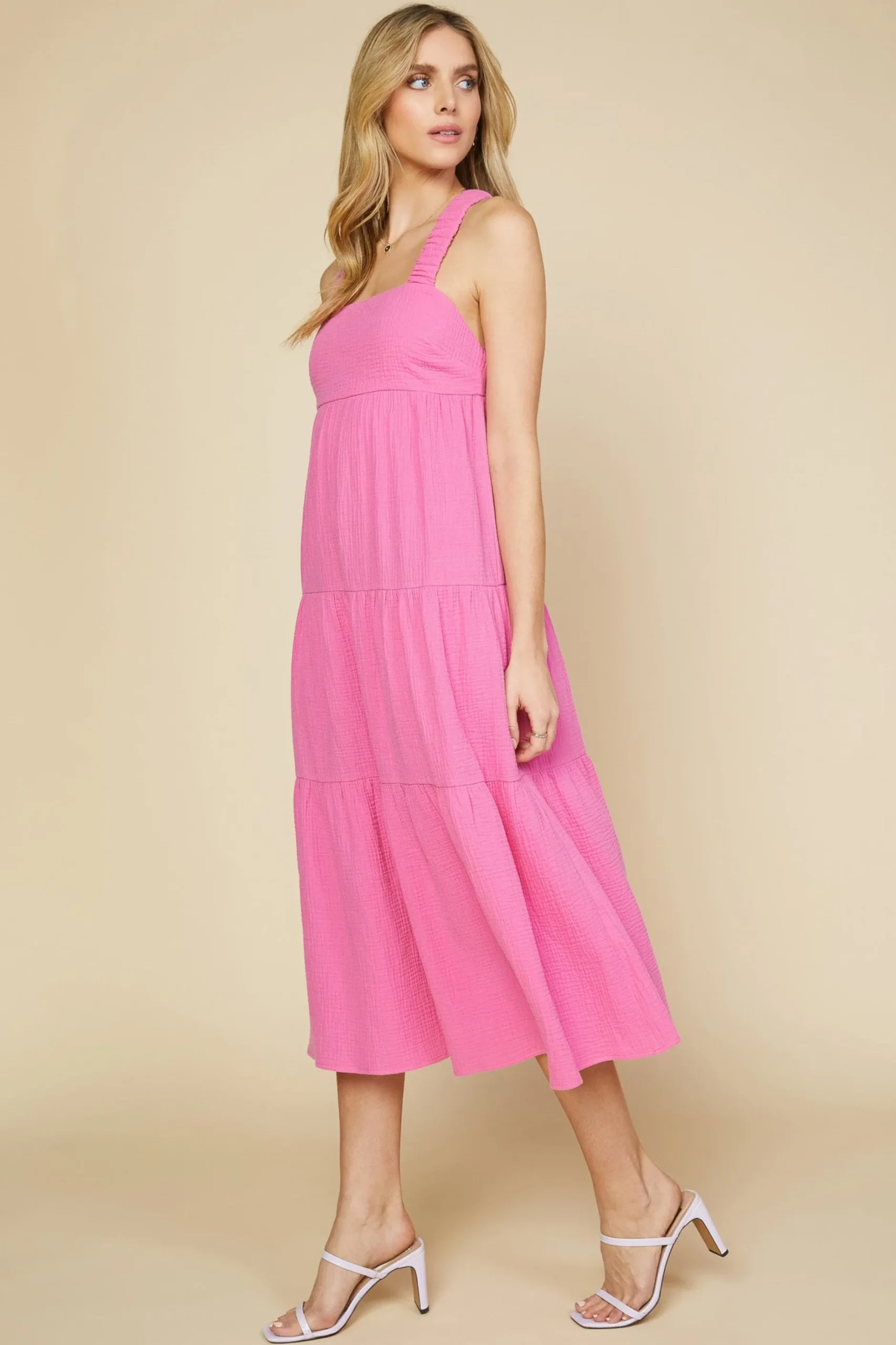 SKIES ARE BLUE Maxi Dresses*Cross Back Tiered Maxi Dress Bubblegum