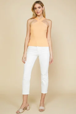 SKIES ARE BLUE Sweaters*Crossed Neck Sweater Top Cantaloupe