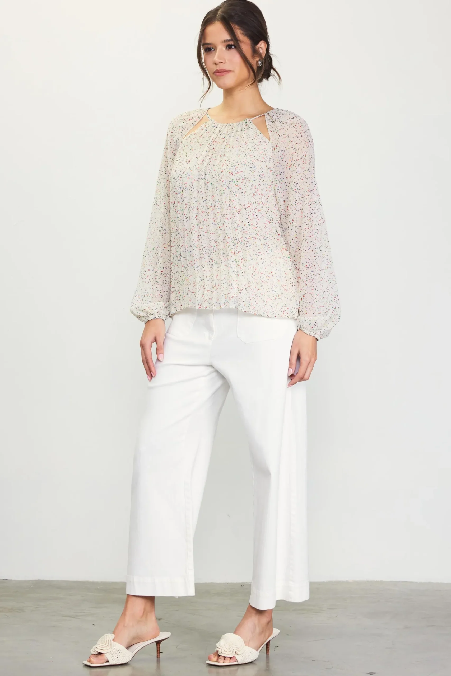 SKIES ARE BLUE Long Sleeve Tops*Cutout Detail Longsleeve Top Cream