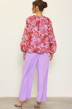 SKIES ARE BLUE Blouses|Long Sleeve Tops*Dahlia Print Longsleeve Blouse Lavender-plum
