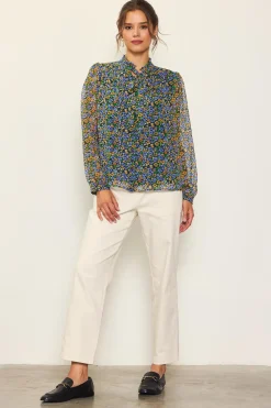 SKIES ARE BLUE Blouses|Long Sleeve Tops*Daisy Print Neck Tie Blouse Multitone-floral