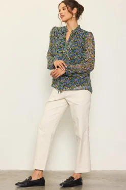 SKIES ARE BLUE Blouses|Long Sleeve Tops*Daisy Print Neck Tie Blouse Multitone-floral