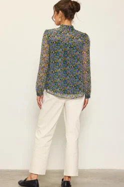 SKIES ARE BLUE Blouses|Long Sleeve Tops*Daisy Print Neck Tie Blouse Multitone-floral