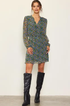 SKIES ARE BLUE Mini Dresses*Daisy Print Pleated Mini Dress Multitone-floral