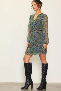 SKIES ARE BLUE Mini Dresses*Daisy Print Pleated Mini Dress Multitone-floral