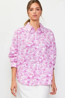 SKIES ARE BLUE Blouses|Long Sleeve Tops*Daphne Floral Print Button Down Blouse Pinkmagnolia