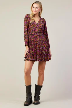 SKIES ARE BLUE Mini Dresses*Daray Floral Print Mini Dress Black-magenta