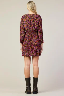 SKIES ARE BLUE Mini Dresses*Daray Floral Print Mini Dress Black-magenta