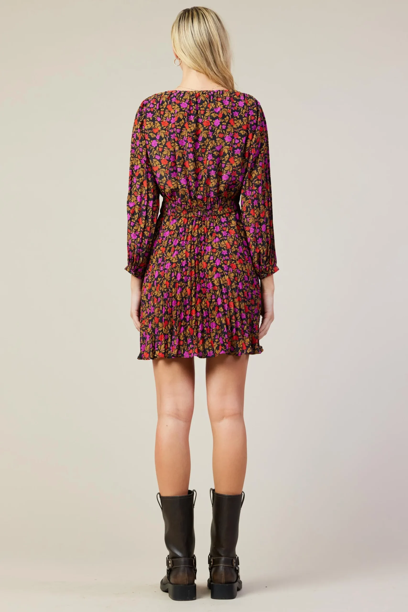 SKIES ARE BLUE Mini Dresses*Daray Floral Print Mini Dress Black-magenta