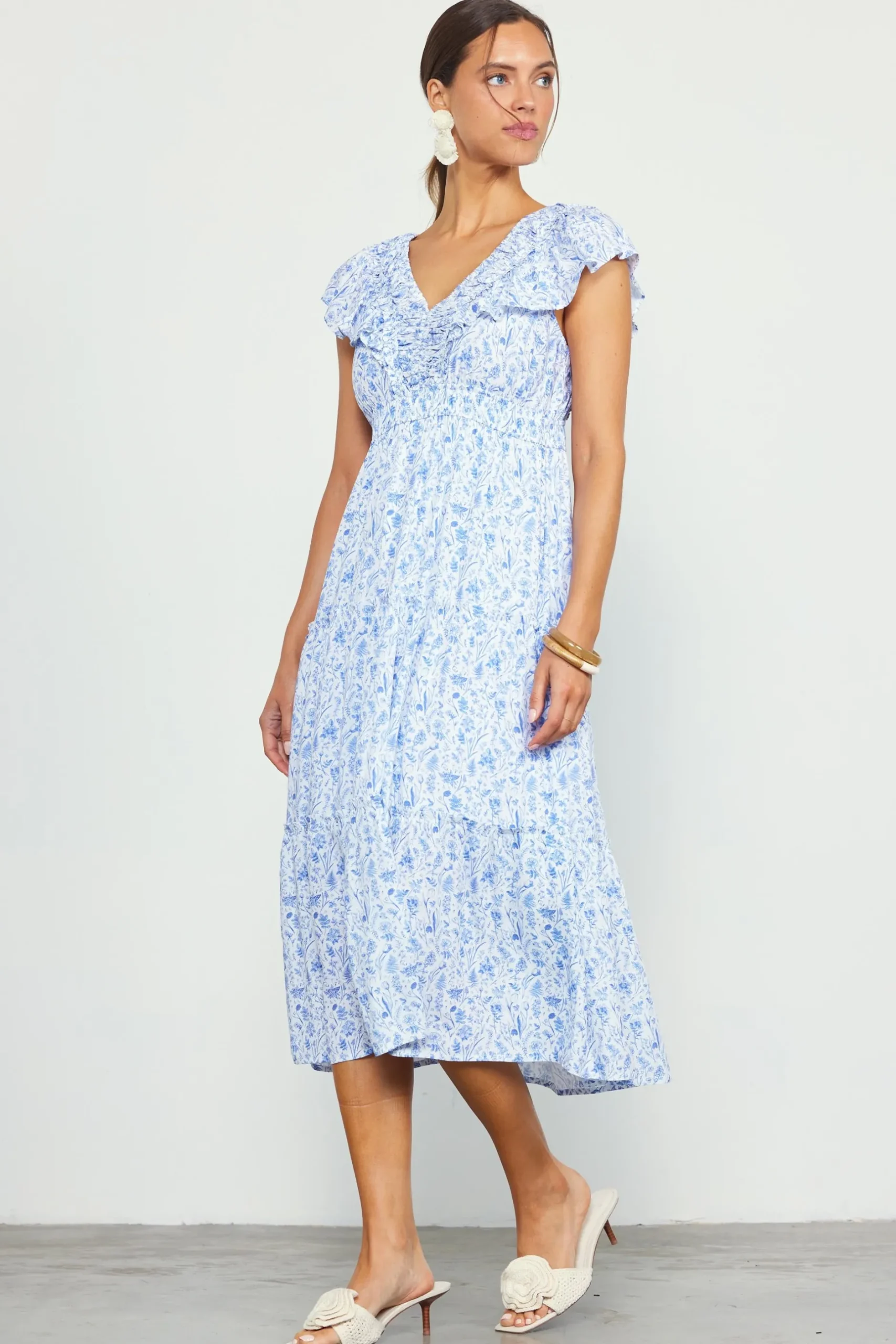 SKIES ARE BLUE Midi Dresses*Darcy Floral Print Midi Dress Blue