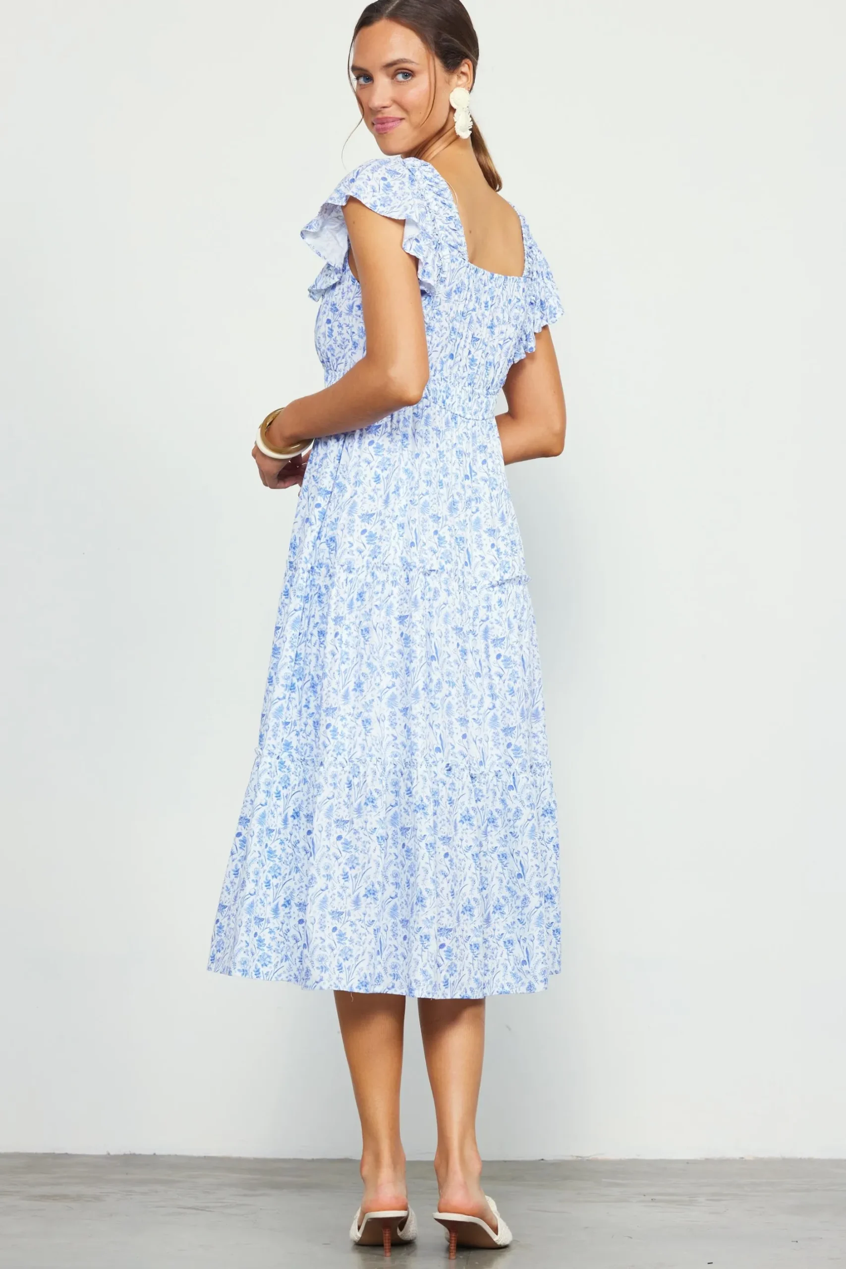 SKIES ARE BLUE Midi Dresses*Darcy Floral Print Midi Dress Blue