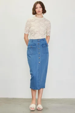 SKIES ARE BLUE Skirts*Denim Button Down Midi Skirt Bluedenim